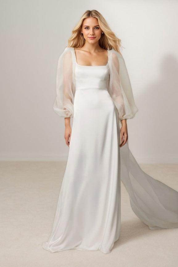 A-Line Court Train Elastic Satin Wedding Dress CW3439 - COCOMELODY